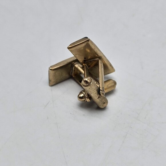 Vintage Gold Tone Mid Century Green Onyx Cufflinks - Picture 4 of 5